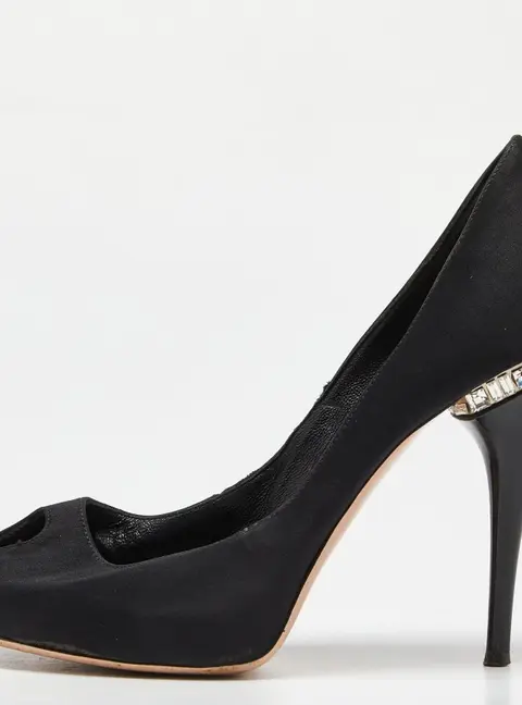 Gianvito Rossi Black Satin Crystal Embellished Peep Toe Pumps Size 36