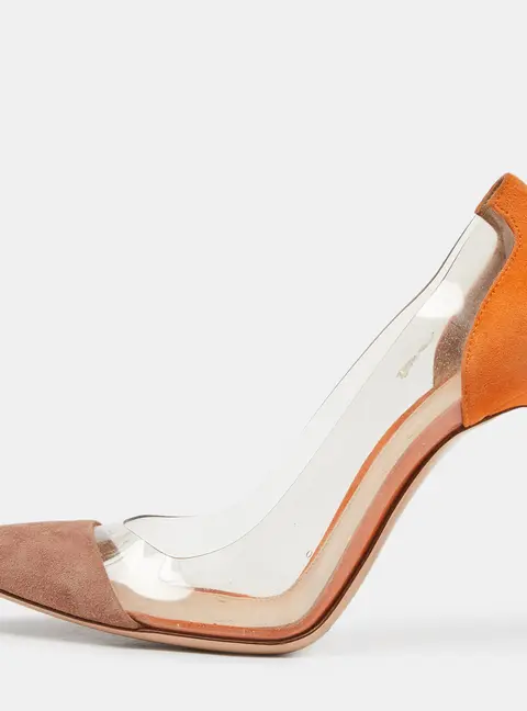 Gianvito Rossi Orange/Beige Suede and PVC Plexi Pumps Size 38