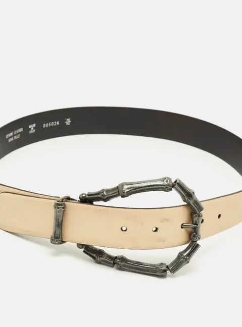 Gianfranco Ferre Metal Bamboo 90CM Buckle Belt Cream Leather