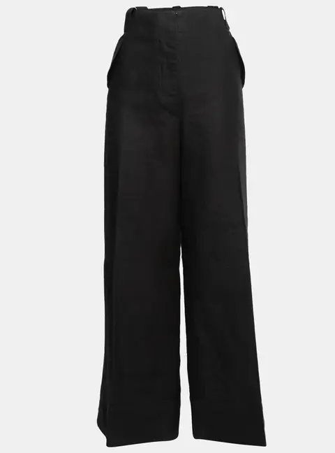 Gianfranco Ferre Vintage Black Linen Wide Leg Trousers L