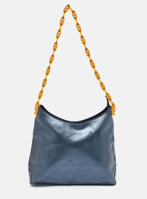 Gianfranco Ferre Metallic Blue Leather Chain Hobo