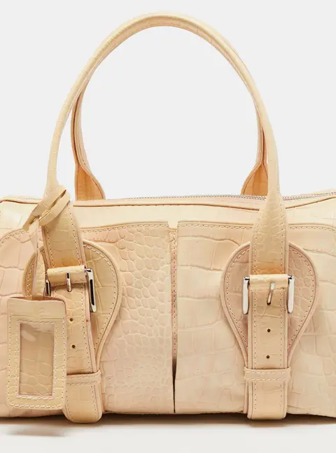 Gianfranco Ferre Beige Alligator Embossed Leather Satchel