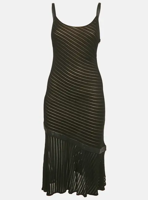 Gianni Versace Couture Black Pattered Knit Leather Trim Short Dress M