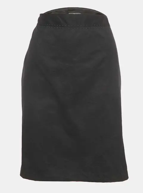 Gianni Versace Black Embroidered Trim Silk Blend Pencil Skirt L