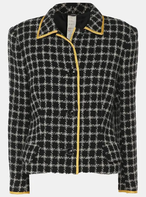 Gianni Versace Black/White Wool Tweed Button Front Jacket M