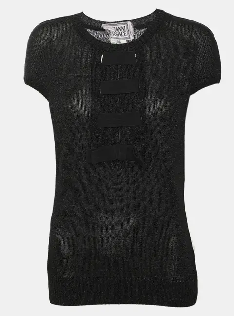 Gianni Versace Black Shimmering Rib Knit Top M