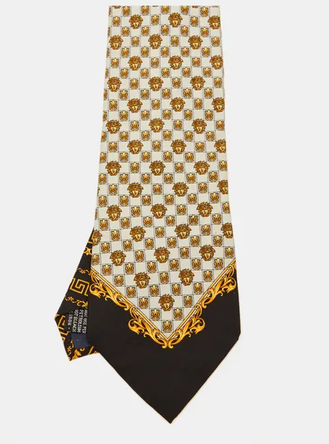 Gianni Versace Vintage Grey/Black Medusa Silk Traditional Tie