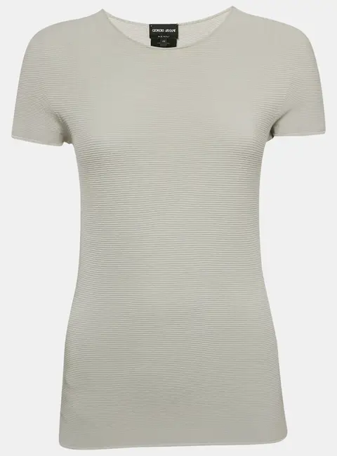 Giorgio Armani Grey Knit Links-Stitch Viscose Short Sleeve Jumper M