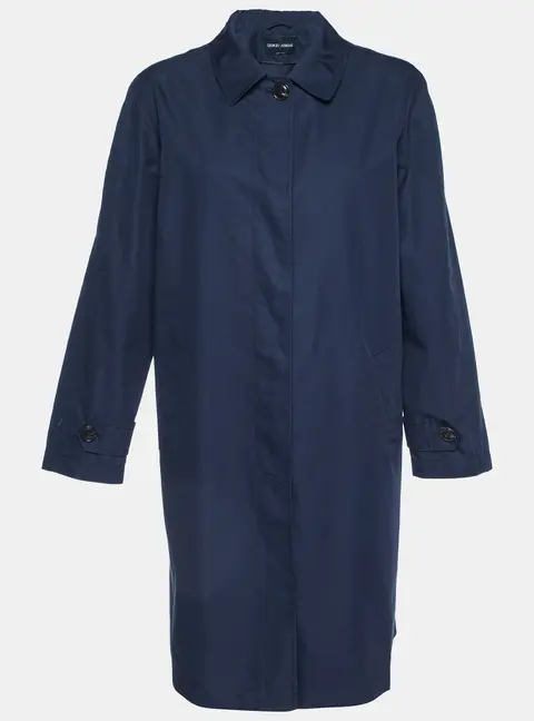 Giorgio Armani Navy Blue Cotton Blend Mid-Length Coat M