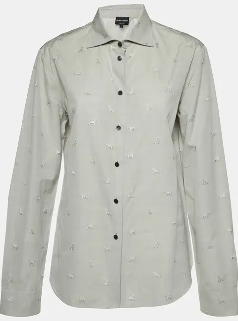 Giorgio Armani Grey Dog Pattern Dobby Cotton Button Front Shirt L