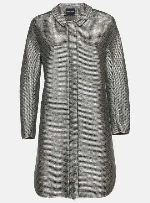 Giorgio Armani Grey/Black Basket Weave Zip-Up Overcoat M