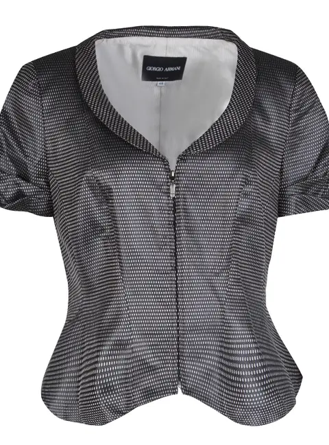 Giorgio Armani Dark Grey Dotted Jacquard Short Sleeve Zip Front Jacket L