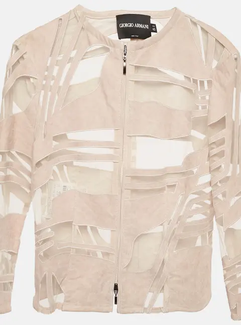 Giorgio Armani Pink Suede and Tulle Zip-Up Jacket S