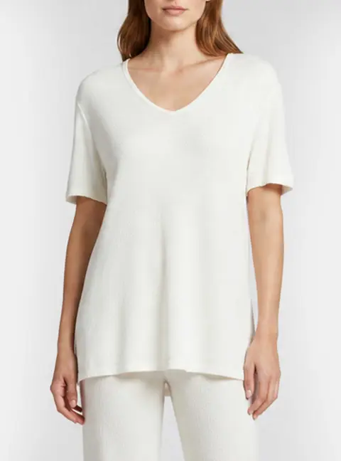 Giorgio Armani White Knit V- Neck Short Sleeve Top XL