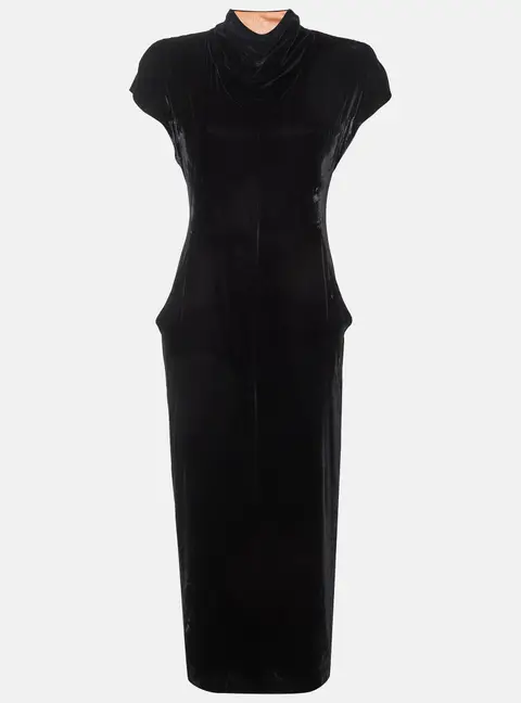 Giorgio Armani Black Velvet Cape Sleeves Maxi Dress L