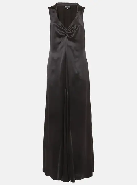 Giorgio Armani Black Satin Flared Maxi Dress L