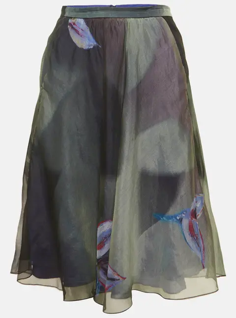 Giorgio Armani Navy Blue Print Silk Short Skirt M