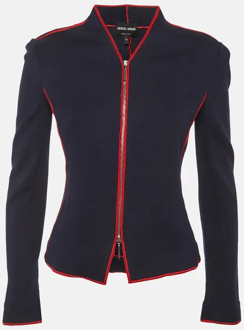 Giorgio Armani Navy Blue Jacquard Knit Zip Up Jacket S