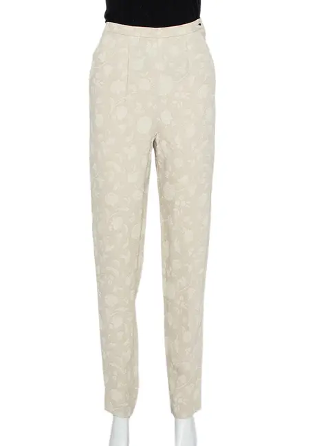 Giorgio Armani Cream Floral Jacquard Tapered Vintage Trousers XS