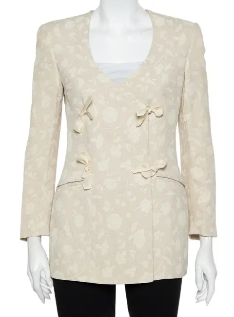 Giorgio Armani Cream Floral Jacquard Tie Detail Vintage Blazer XS