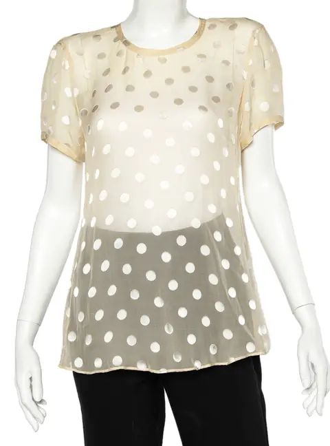 Giorgio Armani Yellow Polka Dot Silk Button Back Top L