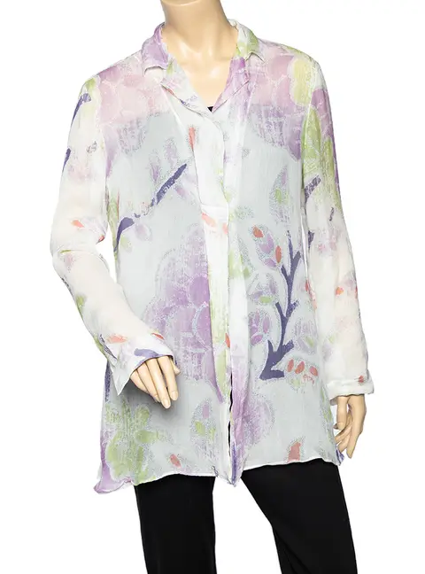 Giorgio Armani White Printed Silk Chiffon Single Button Shirt L