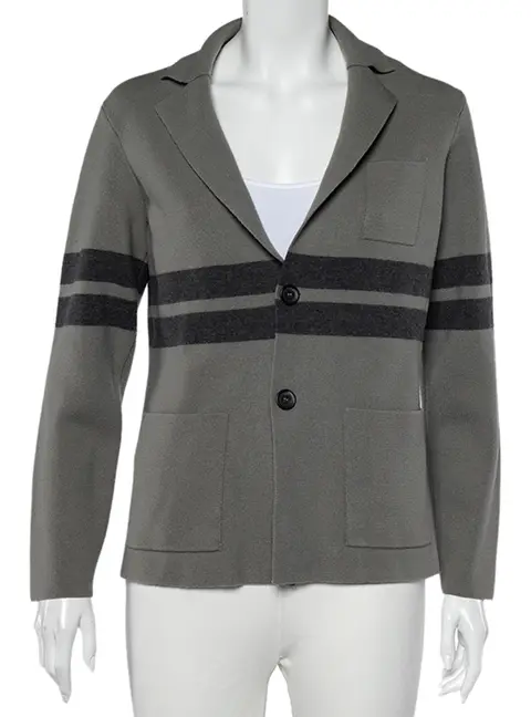 Giorgio Armani Grey Wool Stripe Detailed Button Front Cardigan XL