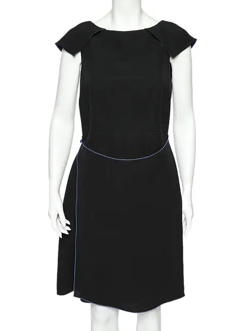 Giorgio Armani Black Silk Crepe Contrast Trimmed Wrap Detailed Dress M