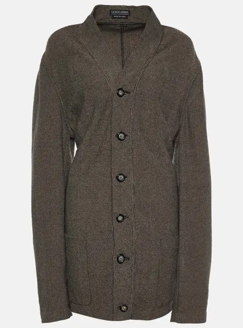 Giorgio Armani Vintage Brown Patterned Wool Button Front Cardigan XL
