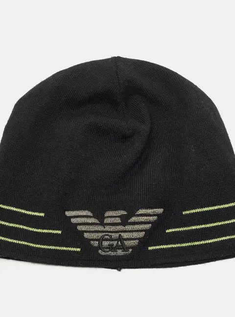 Giorgio Armani Black Logo Embroidered Wool Beanie S