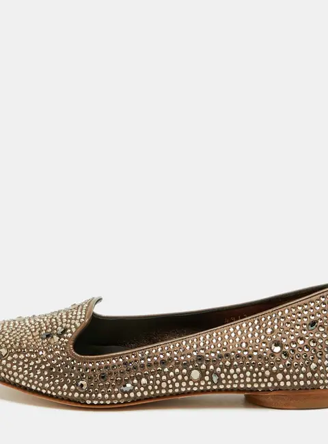Gina Size 36 Brown Satin Crystal Embellished Ballet Flats