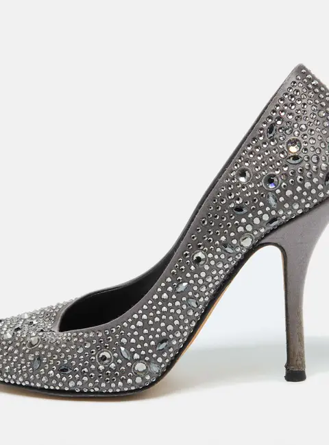 Gina Dark Grey Satin Crystal Embellished Pumps Size 38