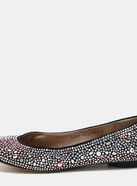 Gina Black Satin Crystal Embellished Ballet Flats Size 39