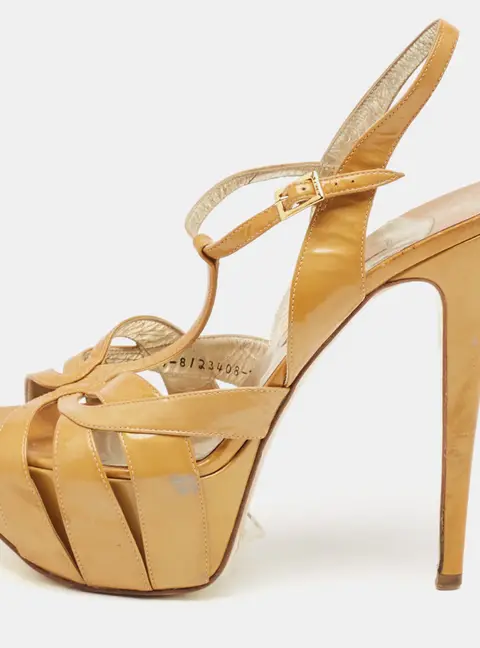 Gina Brown Patent Leather Platform Ankle Strap Sandals Size 40
