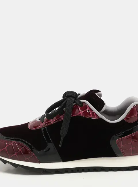 Gina Size 37 Pink Croc Embossed Patent Leather and Velvet Low Top Sneakers