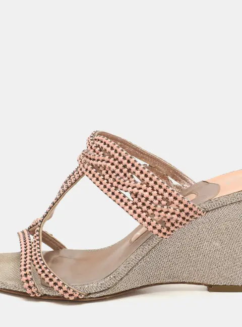 Gina Pink Beads Embellished Wedge Sandals Size 37.5