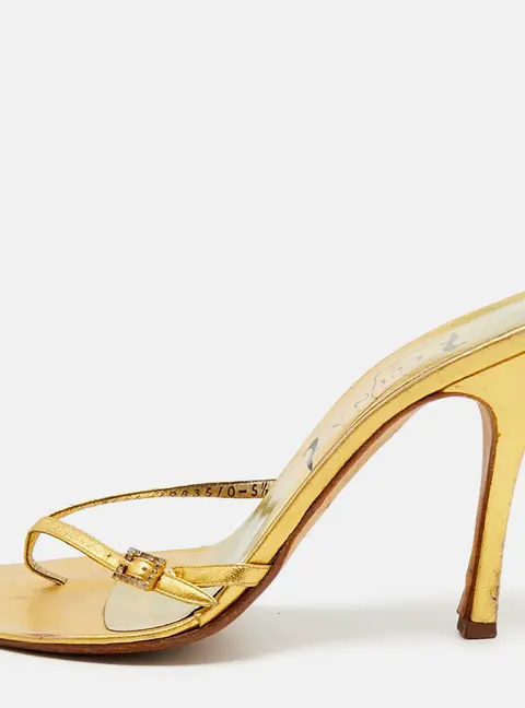 Gina Gold Leather Thong Sandals Size 38.5