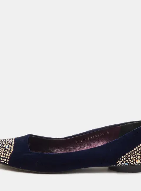 Gina Navy Blue Velvet Crystal Embellished Ballet Flats Size 39