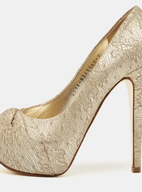 Gina Gold Woven Straw Claire Platform Pumps Size 36.5
