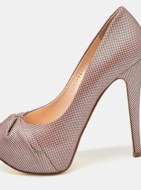 Gina Pink/Black Woven Straw Claire Platform Pumps Size 37
