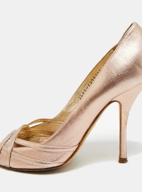 Gina Size 39.5 Metallic Leather Peep Toe Pumps