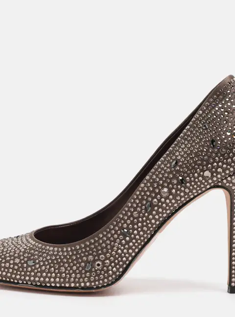 Gina Size 40 Brown Crystals and Satin Pumps
