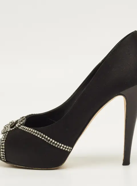 Gina Size 40.5 Black Satin Crystal Embellished Pumps