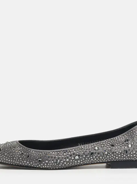 Gina Size 41 Grey Satin Crystal Embellished Ballet Flats
