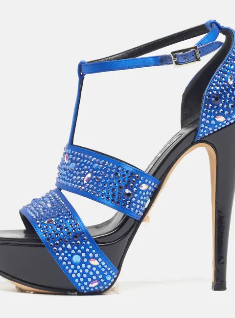 Gina Alicia Cobalt Size 37 Blue/Black Satin Platform Sandals