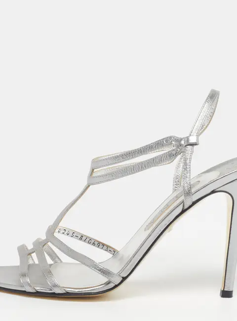 Gina Size 40.5 Silver Leather Slingback Sandals