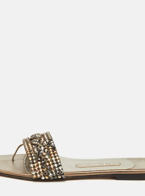 Gina Aurora Thong Size 37.5 Silver Leather Crystal Embellished Flat Sandals