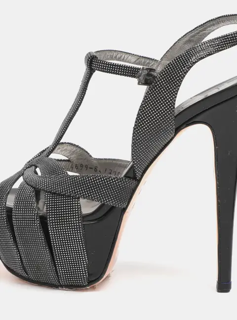 Gina Metallic Textured Leather Ankle Strap Platform Sandals Size 37