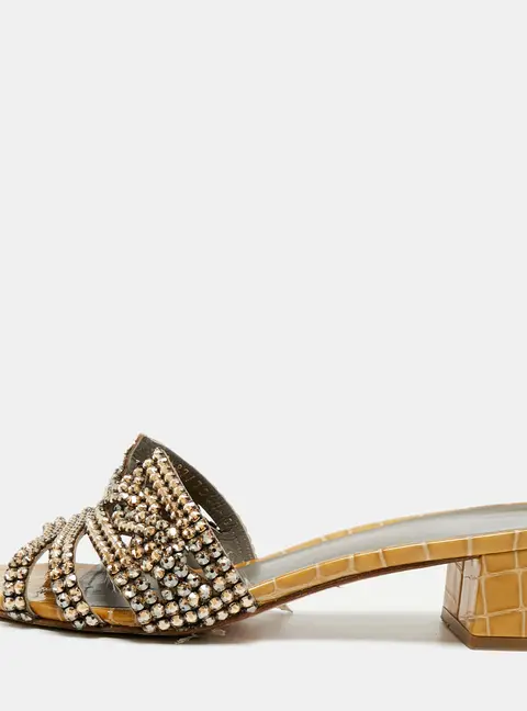 Gina Rodeo Size 36 Beige Croc Embossed Patent Leather Slide Sandals
