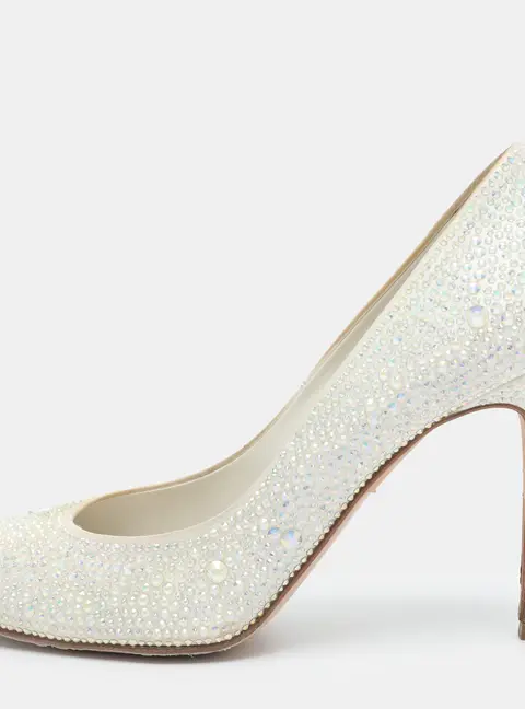 Gina Size 41 Cream Crystals and Satin Pumps